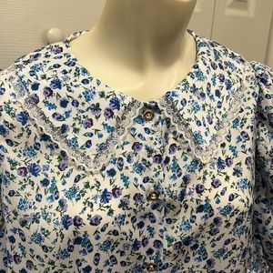 NWOT H by Halston Floral & Lace Blouse